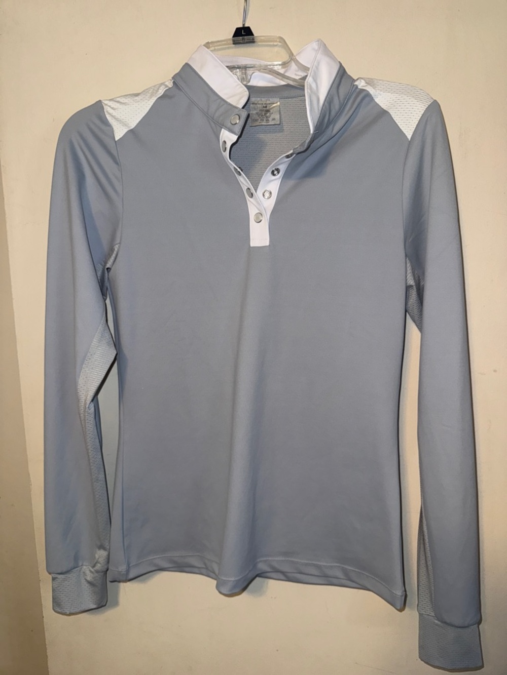 Free Ride M grey  Long Sleeve Polo with White Trim